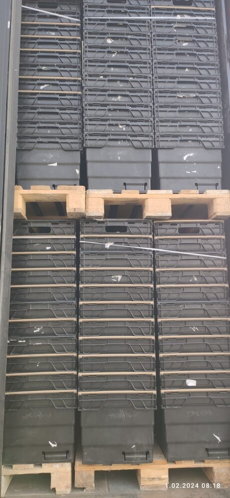 Schoeller Allibert Nestbare Stapelbak, 600x400x360 mm, euronorm, zwart kunststof, gebruikt