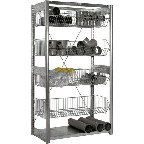 EMRACK Draadmand stelling H250xB100xD50, 6 manden, gebruikt met nieuwe manden EMRACK Draadmand stelling H250xB100xD50, 6 manden, gebruikt met nieuwe manden