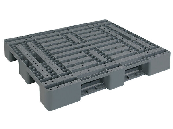 Emtrade (Nieuw) Kunststof pallet 1200x800x150 mm, gedeeltelijk open dek, 3 sledes, 750 kg, donkergrijs, nieuw