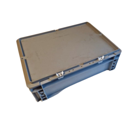 Emtrade Stapelbak 400x300x120mm met afsluitbare deksel gesloten grijs, gebruikt Emtrade Stapelbak 400x300x120mm met afsluitbare deksel gesloten grijs, gebruikt