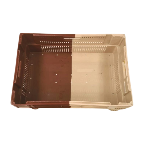Nestbare stapelkrat 60x40x24 cm beige/bruin gesloten bodem 47l, gebruikt Nestbare stapelkrat 60x40x24 cm beige/bruin gesloten bodem 47l, gebruikt