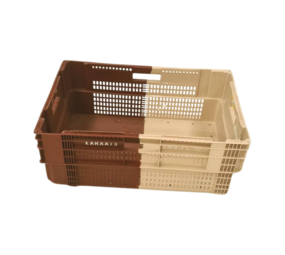 Nestbare stapelkrat 60x40x24 cm beige/bruin gesloten bodem 47l, gebruikt Nestbare stapelkrat 60x40x24 cm beige/bruin gesloten bodem 47l, gebruikt