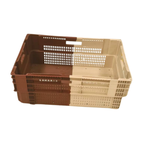 Nestbare stapelkrat 60x40x24 cm beige/bruin gesloten bodem 47l, gebruikt Nestbare stapelkrat 60x40x24 cm beige/bruin gesloten bodem 47l, gebruikt