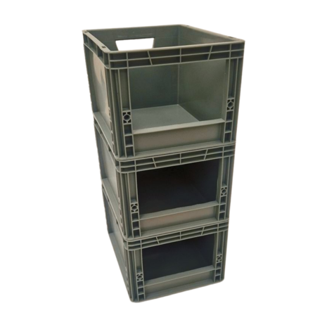 Embox Magazijnbak 400x300x220mm met grijpopening, stapelbaar grijs, nieuw Embox Magazijnbak 400x300x220mm met grijpopening, stapelbaar grijs, nieuw