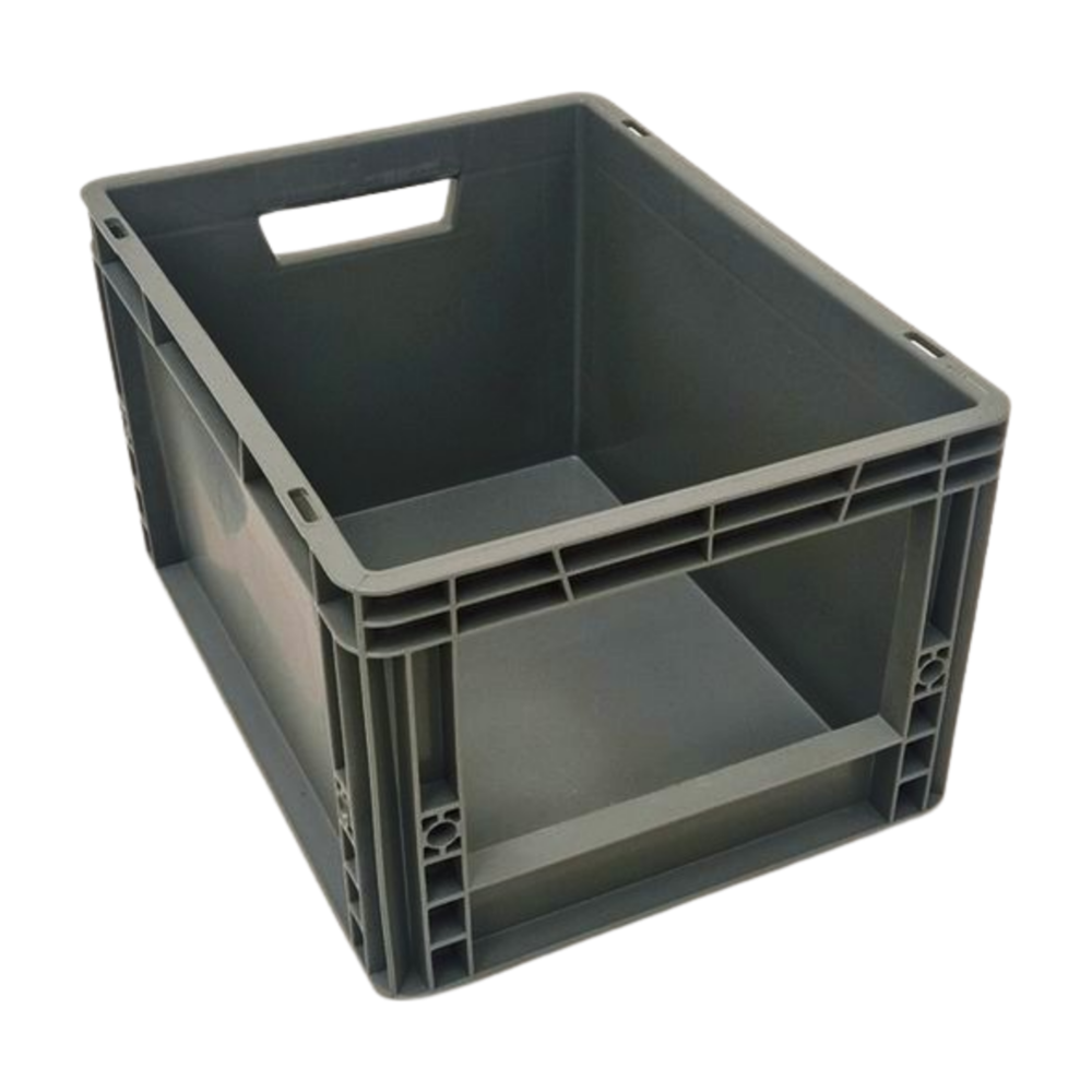 Embox Magazijnbak 400x300x220mm met grijpopening, stapelbaar grijs, nieuw Embox Magazijnbak 400x300x220mm met grijpopening, stapelbaar grijs, nieuw