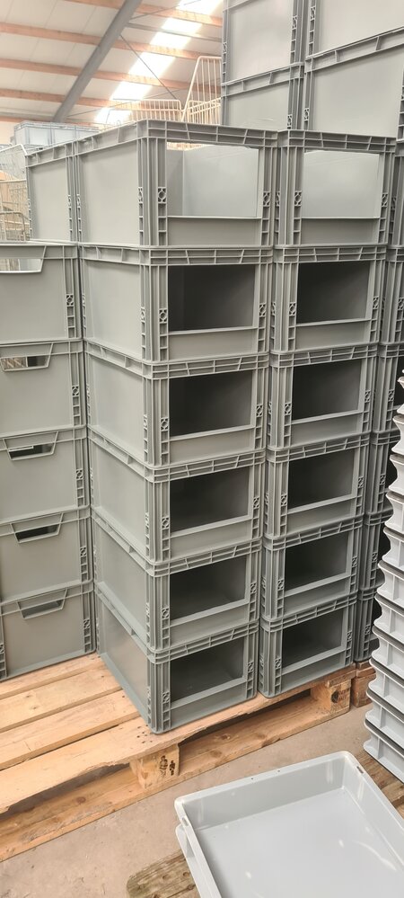 Embox Magazijnbak, 400x300x220 mm, euronorm, grijs kunststof, nieuw