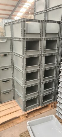 Embox Magazijnbak, 400x300x220 mm, euronorm, grijs kunststof, nieuw