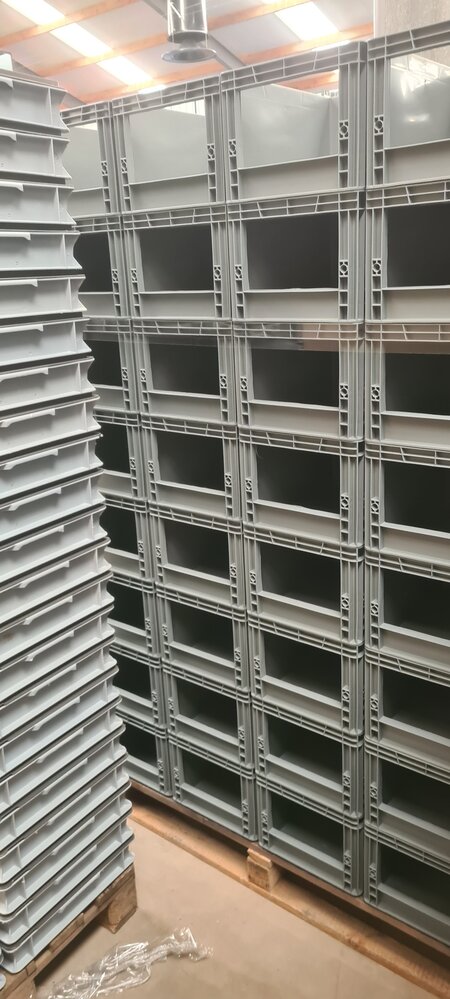 Embox Magazijnbak, 400x300x220 mm, euronorm, grijs kunststof, nieuw