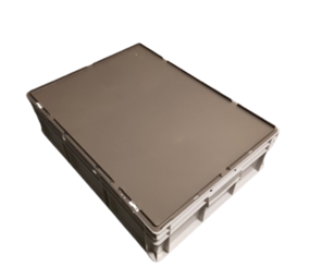 Emtrade Stapelbak met deksel, 800x600x230 mm, euronorm, grijs pp, gebruikt