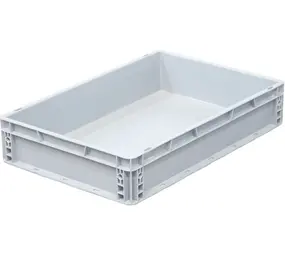 Emtrade Stapelbak 600x400x120mm, grijs, vlakke bodem, gesloten handgreep, nieuw Emtrade Stapelbak 600x400x120mm, grijs, vlakke bodem, gesloten handgreep, nieuw