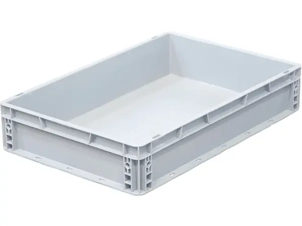 Emtrade Stapelbak 600x400x120mm, grijs, vlakke bodem, gesloten handgreep, nieuw Emtrade Stapelbak 600x400x120mm, grijs, vlakke bodem, gesloten handgreep, nieuw