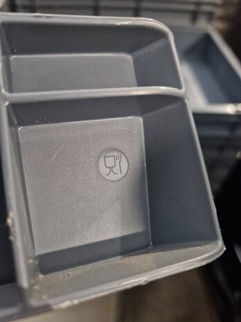 Emtrade Kunststof stapelbak 600x400x80mm grijs, PP, gesloten, vlakke bodem, gebruikt Emtrade Kunststof stapelbak 600x400x80mm grijs, PP, gesloten, vlakke bodem, gebruikt