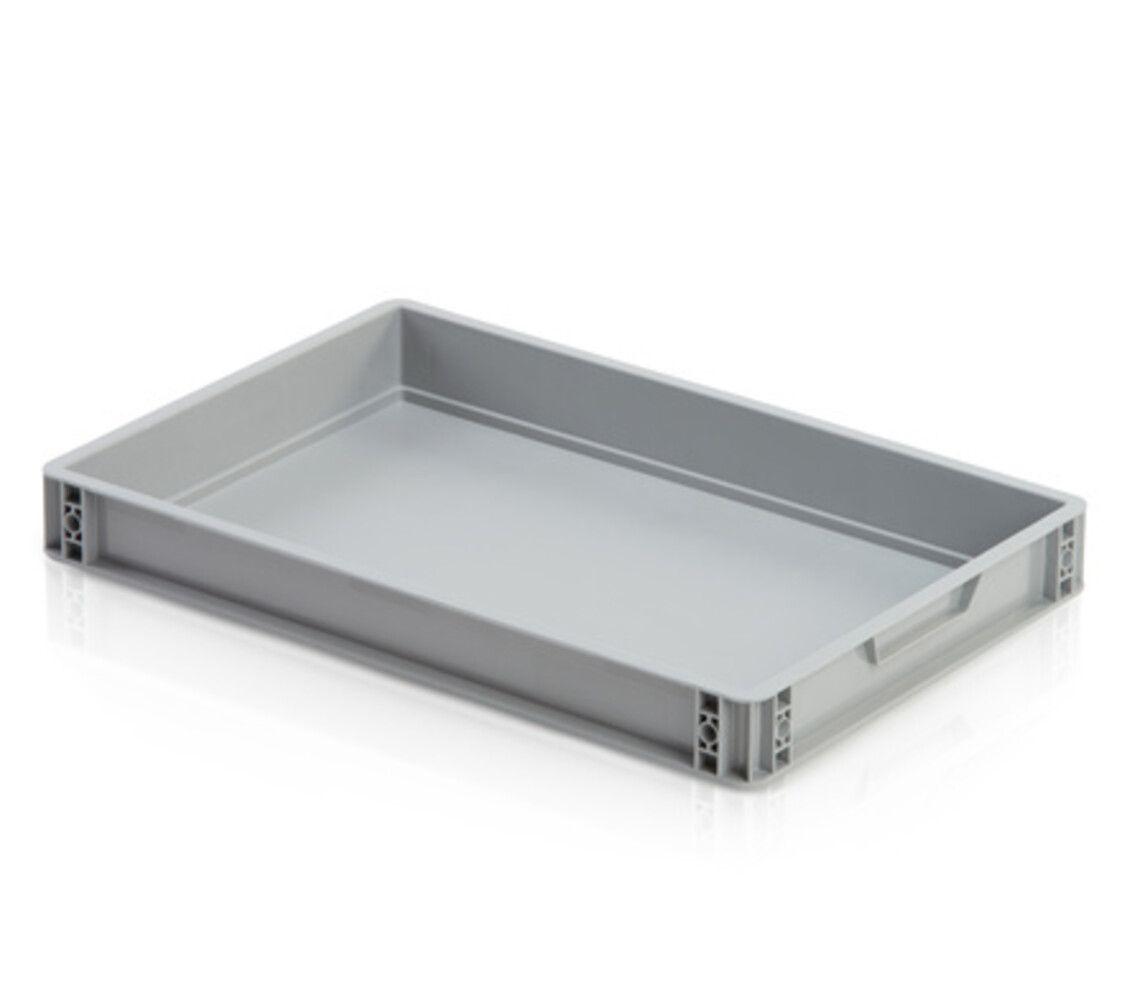 Emtrade Kunststof Bak Euronorm, 600x400x75 mm grijs gladde bodem, Nieuw Emtrade Kunststof Bak Euronorm, 600x400x75 mm grijs gladde bodem, Nieuw