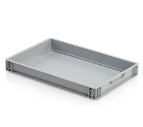 Emtrade Kunststof Bak Euronorm, 600x400x75 mm grijs gladde bodem, Nieuw