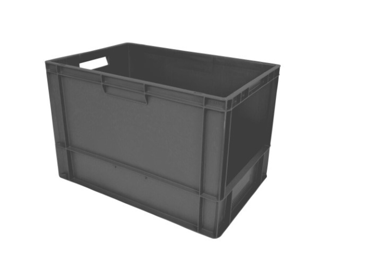 Emtrade Magazijnbak, 600x400x400 mm, euronorm, grijs kunststof, gebruikt