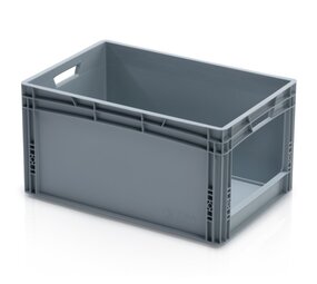 Embox Magazijnbak 600x400x320mm met grijpopening, stapelbaar, grijs, nieuw