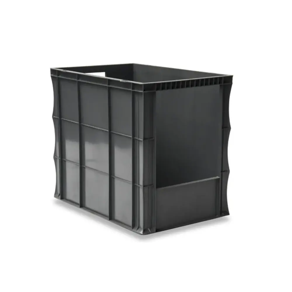 Emtrade Magazijnbak euronorm 600x400x500mm, met grijpopening, stapelbaar, grijs, gebruikt