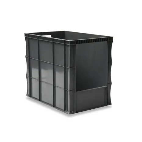 Emtrade Magazijnbak euronorm 600x400x500mm, met grijpopening, stapelbaar, grijs, gebruikt