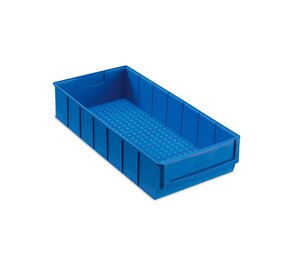 Embox Magazijnbak Kunststof 400x183x81 mm met etikethouder stapelbaar, blauw, nieuw Embox Magazijnbak Kunststof 400x183x81 mm met etikethouder stapelbaar, blauw, nieuw
