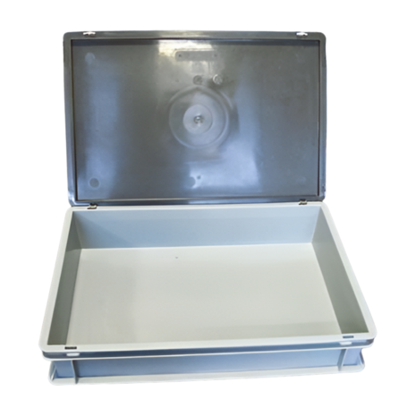 Emtrade Stapelbak met deksel, 600x400x120 mm, euronorm, grijs pp, gebruikt