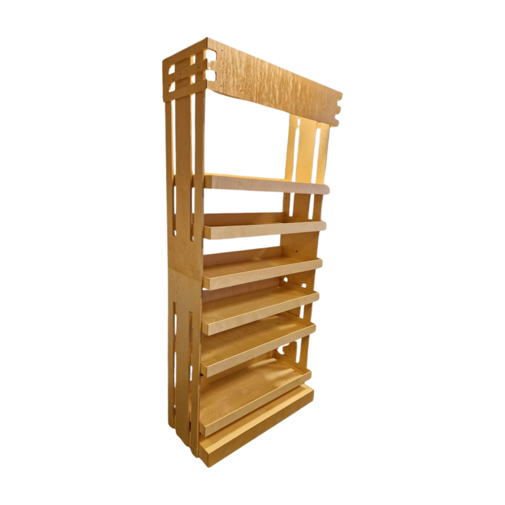 Houten display/rek met 6 legborden/-bakken, nieuw Houten display/rek met 6 legborden/-bakken, nieuw