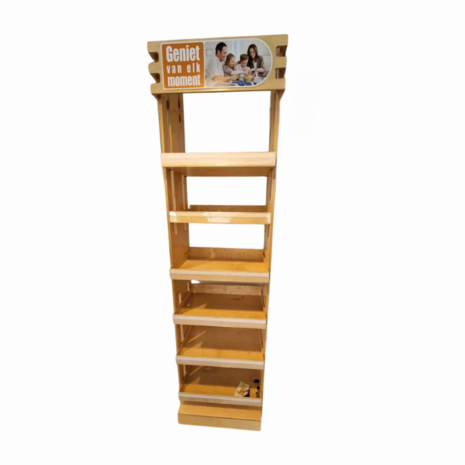 Houten display/rek met 6 legborden/-bakken, nieuw Houten display/rek met 6 legborden/-bakken, nieuw