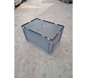 Emtrade Stapelbak 600x400x320mm met deksel, grijs, PP, gesloten, gebruikt