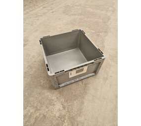 Emtrade Kunststof stapelbak 400x400x220mm vierkant, gesloten, verstevigd, grijs, gebruikt