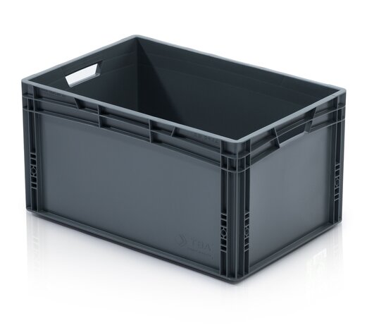 Embox Stapelbak, 600x400x320 mm, euronorm, donkergrijs kunststof, nieuw