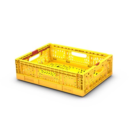 Emtrade Vouwkrat 400x300x110mm, geel, geperforeerd, gebruikt