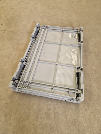 Emtrade Klapkrat, 600x400x400 mm, euronorm, grijs kunststof, gebruikt