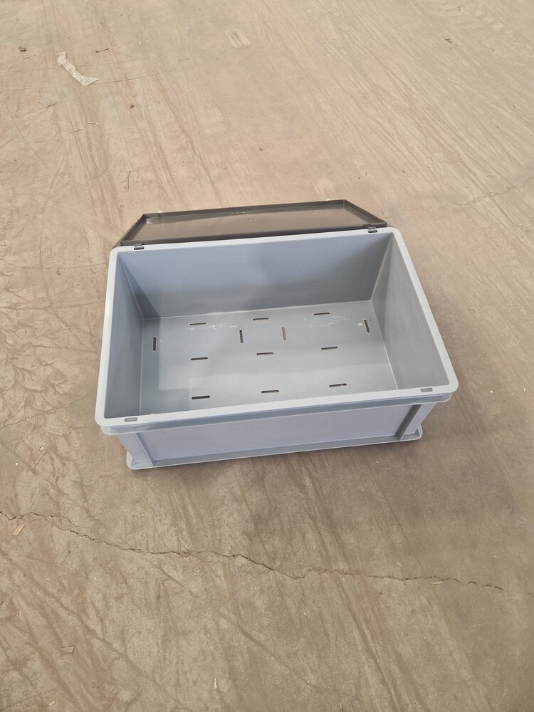 Emtrade Stapelbak met deksel, 600x400x220 mm, euronorm, grijs pp, gebruikt