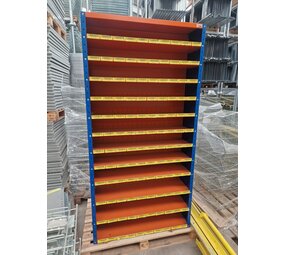 Povag Bakkenkast 198x100x30cm, oranje/blauw, incl. 120 bakken, gebruikt Povag Bakkenkast 198x100x30cm, oranje/blauw, incl. 120 bakken, gebruikt