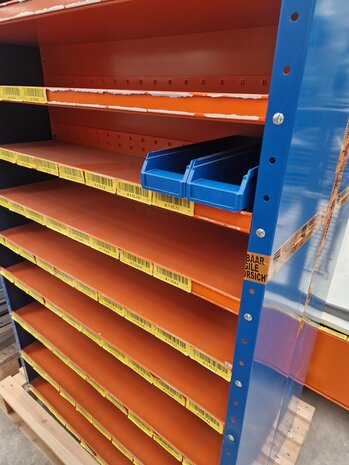 Povag Bakkenkast 198x100x30cm, oranje/blauw, incl. 120 bakken, gebruikt Povag Bakkenkast 198x100x30cm, oranje/blauw, incl. 120 bakken, gebruikt