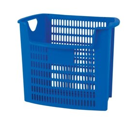 Inzamelkorf geperforeerd 32 liter blauw met inwerp opening - papierbak, gebruikt Inzamelkorf geperforeerd 32 liter blauw met inwerp opening - papierbak, gebruikt