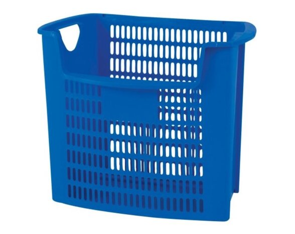 Inzamelkorf geperforeerd 32 liter blauw met inwerp opening - papierbak, gebruikt