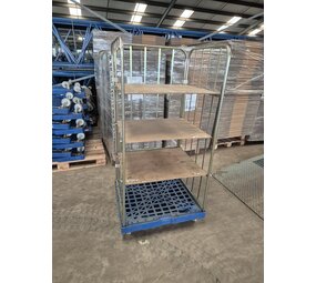 Feil Rolcontainer 3-heks met 2 houten legborden, gebruikt Feil Rolcontainer 3-heks met 2 houten legborden, gebruikt