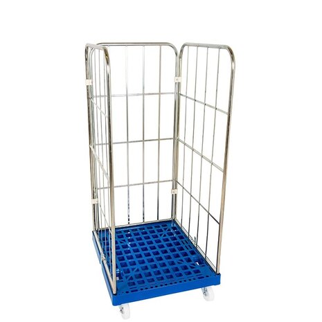 Feil Rolcontainer 3-heks met 2 houten legborden, gebruikt