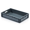 Emtrade Stapelbak 600x400x120mm, grijs, vlakke bodem, open handgreep, nieuw Emtrade Stapelbak 600x400x120mm, grijs, vlakke bodem, open handgreep, nieuw
