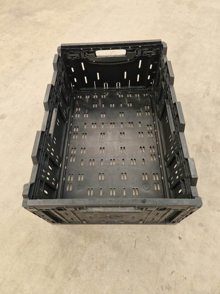 Polymer logistics Klapkrat Kunststof 600x400x233, zwart, geperforeerd, gebruikt