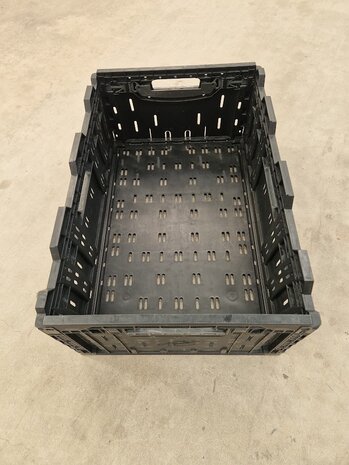 Polymer logistics Klapkrat, 600x400x233 mm, euronorm, zwart kunststof, gebruikt