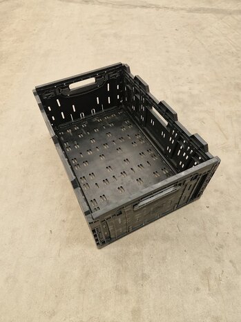 Polymer logistics Klapkrat, 600x400x233 mm, euronorm, zwart kunststof, gebruikt