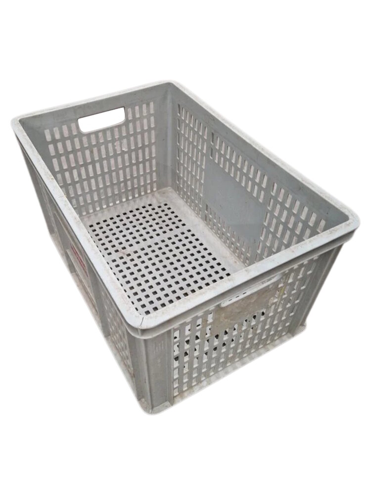 Emtrade Stapelbak 600x400x300mm geperforeerd grijs, gebruikt Emtrade Stapelbak 600x400x300mm geperforeerd grijs, gebruikt