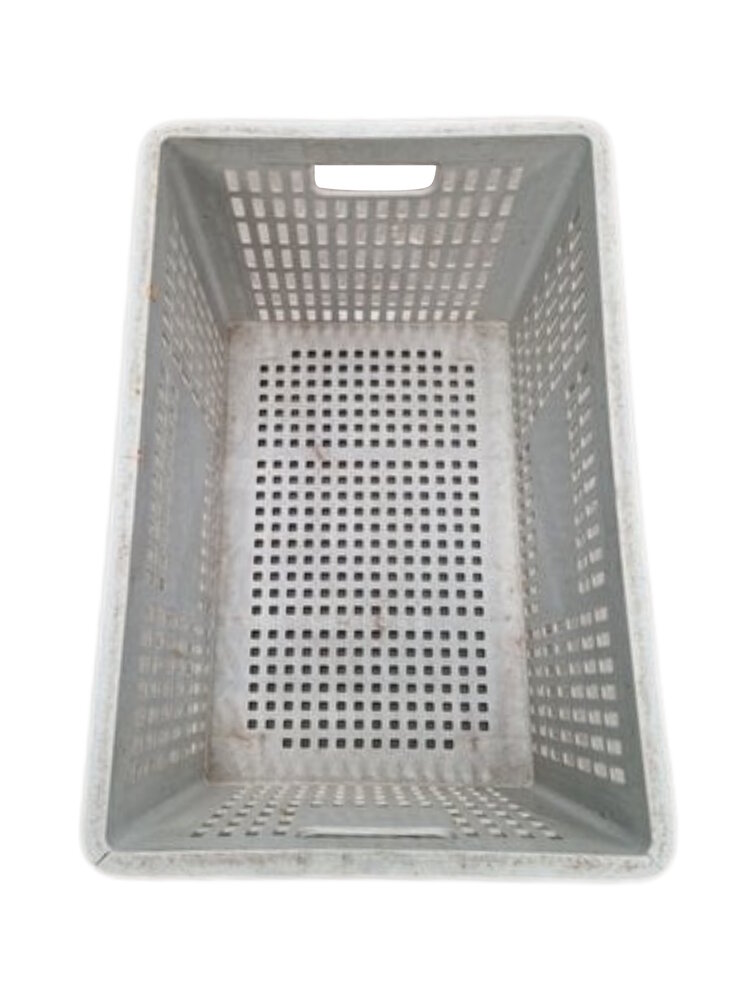Emtrade Stapelbak 600x400x300mm geperforeerd grijs, gebruikt Emtrade Stapelbak 600x400x300mm geperforeerd grijs, gebruikt