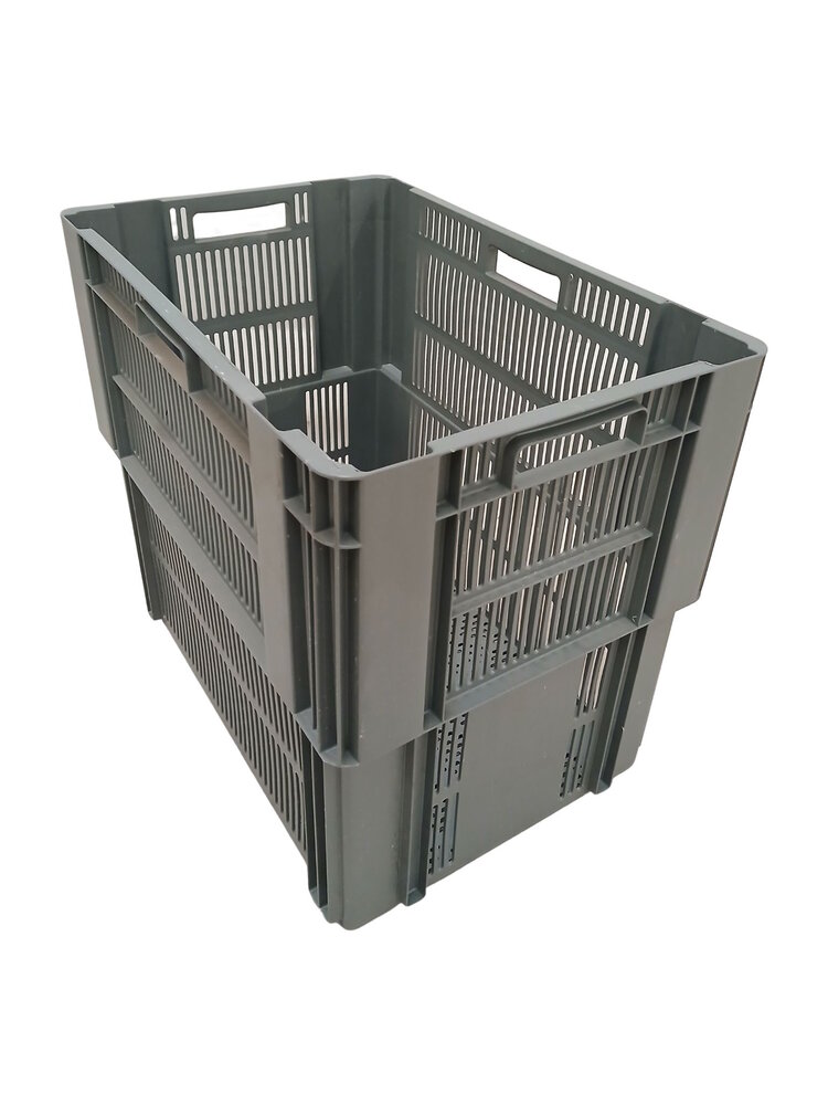 Emtrade Nestbare stapelkrat 600×400×500 mm Geperforeerd Stapelbaar/Nestbaar Grijs Nieuw