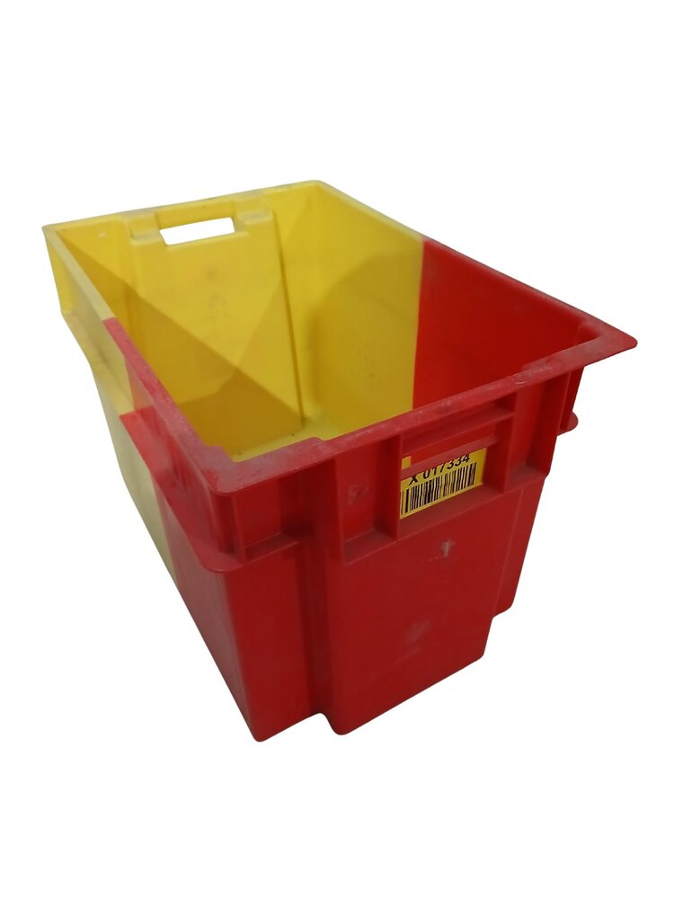 Emtrade Stapelbak, 600x400x400 mm, euronorm, rood, geel kunststof, gebruikt