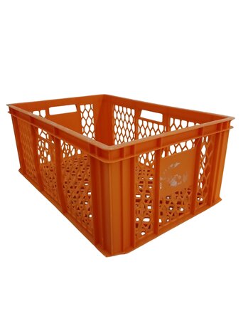 Emtrade Stapelkrat 600x400x250mm Geperforeerd Oranje Gebruikt