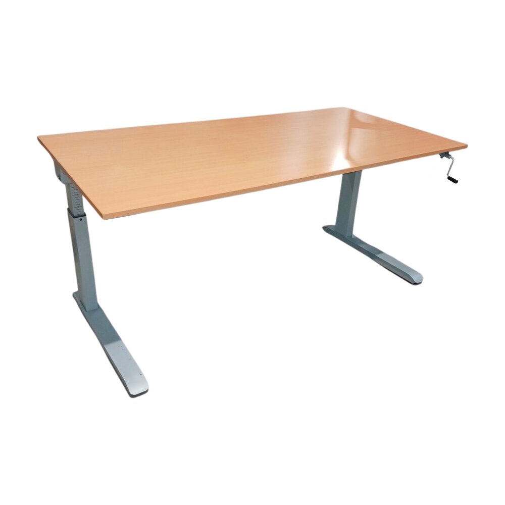 Emtrade Bureau 160x80 cm, houtkleur blad, metalen onderstel, grijs, gebruikt