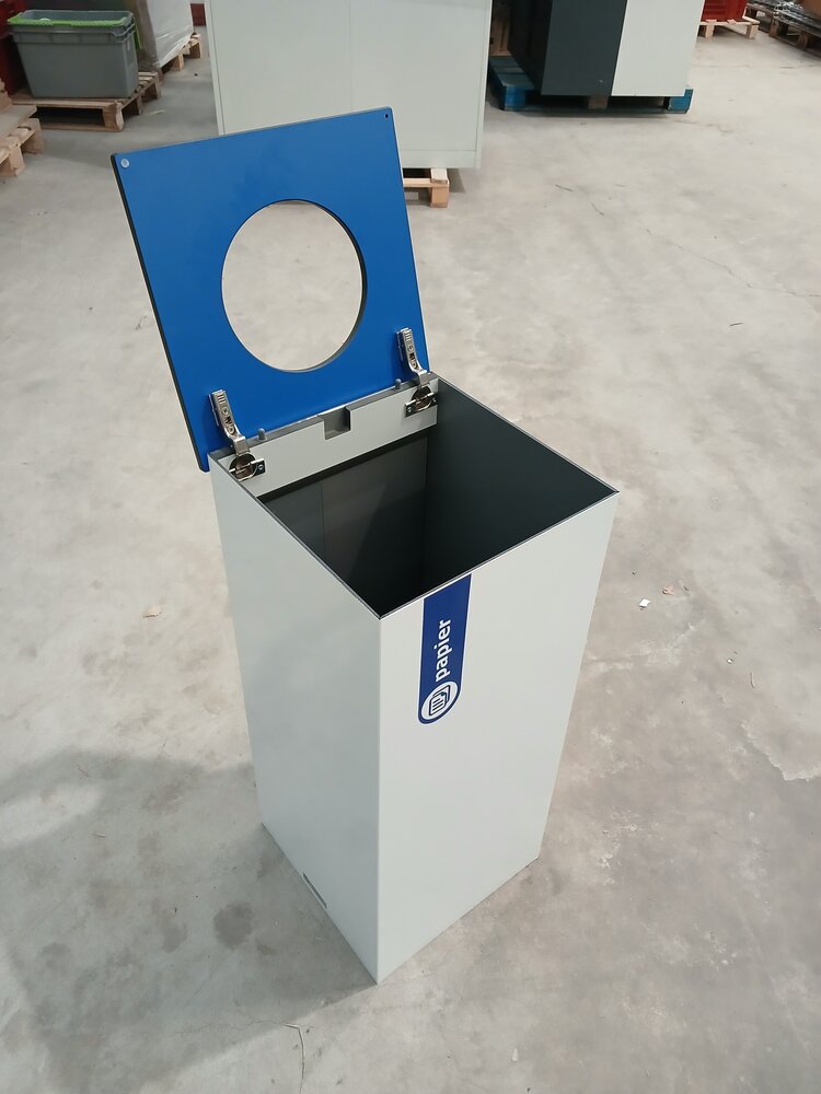 Emtrade Papierbak 36x36x81 cm, afvalbak, blauwe bovenplaat, gebruikt