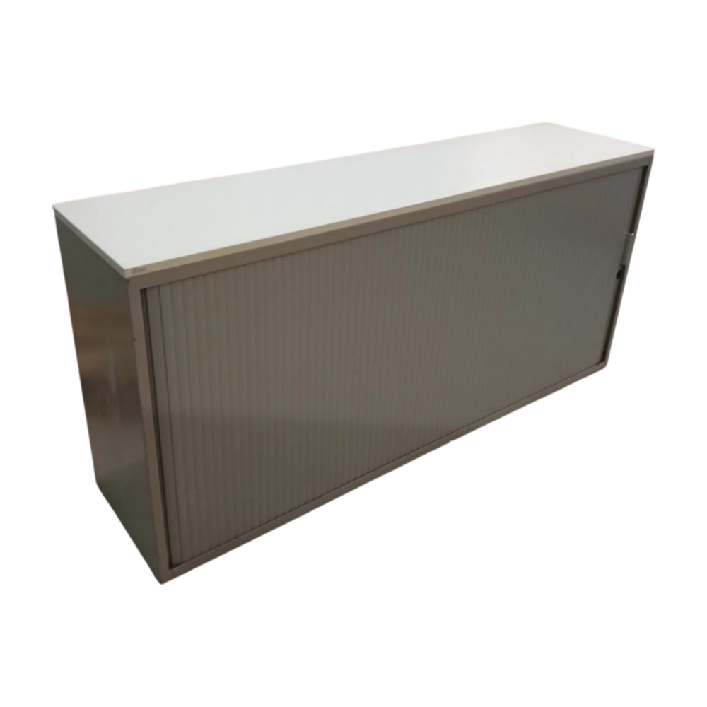 Emtrade Roldeurkast 160x40x75 cm, grijs, 2 legborden, stalen lamellen, gebruikt